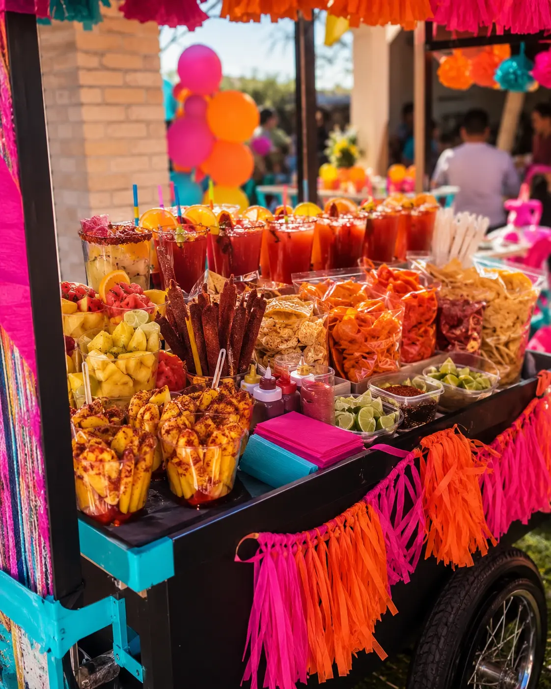 A colorful snack and michelada cart